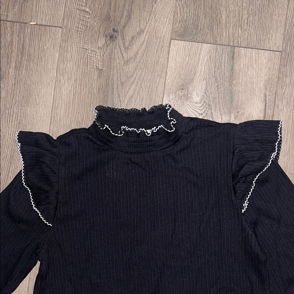 LOFT Black Long Sleeve Top with Ruffled Trim - Picture 3 of 4